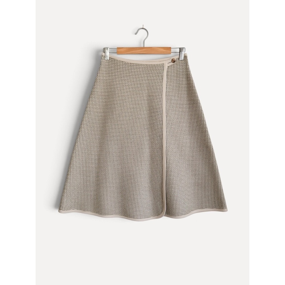 A-Line Wrap Skirt Reversible Houndstooth Brown Small Wool Vintage